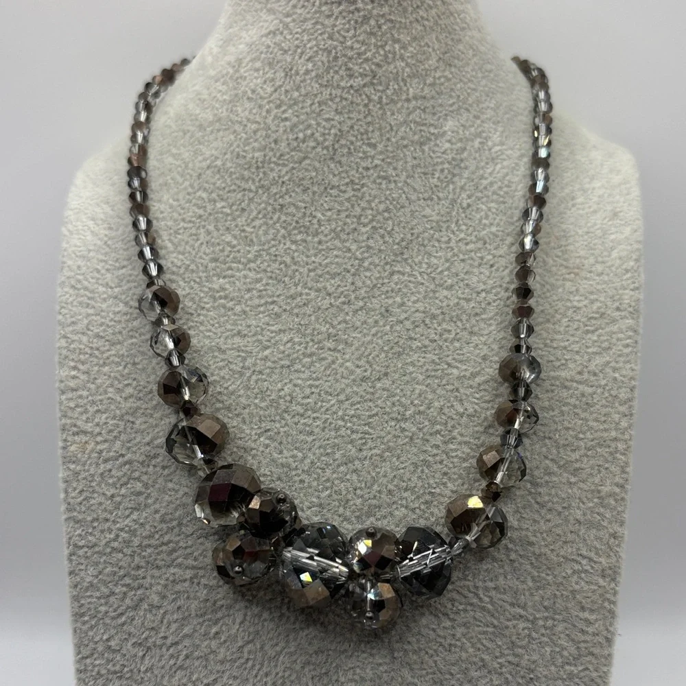 Elegant Brown and Silver Fasceted Crystal Beaded Necklace